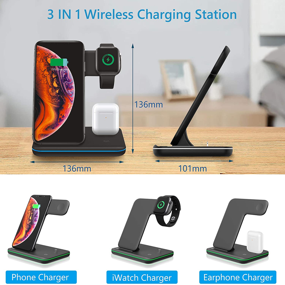 "TriCharge: Base de carga 3 en 1 para iPhone, Apple Watch y AirPods"